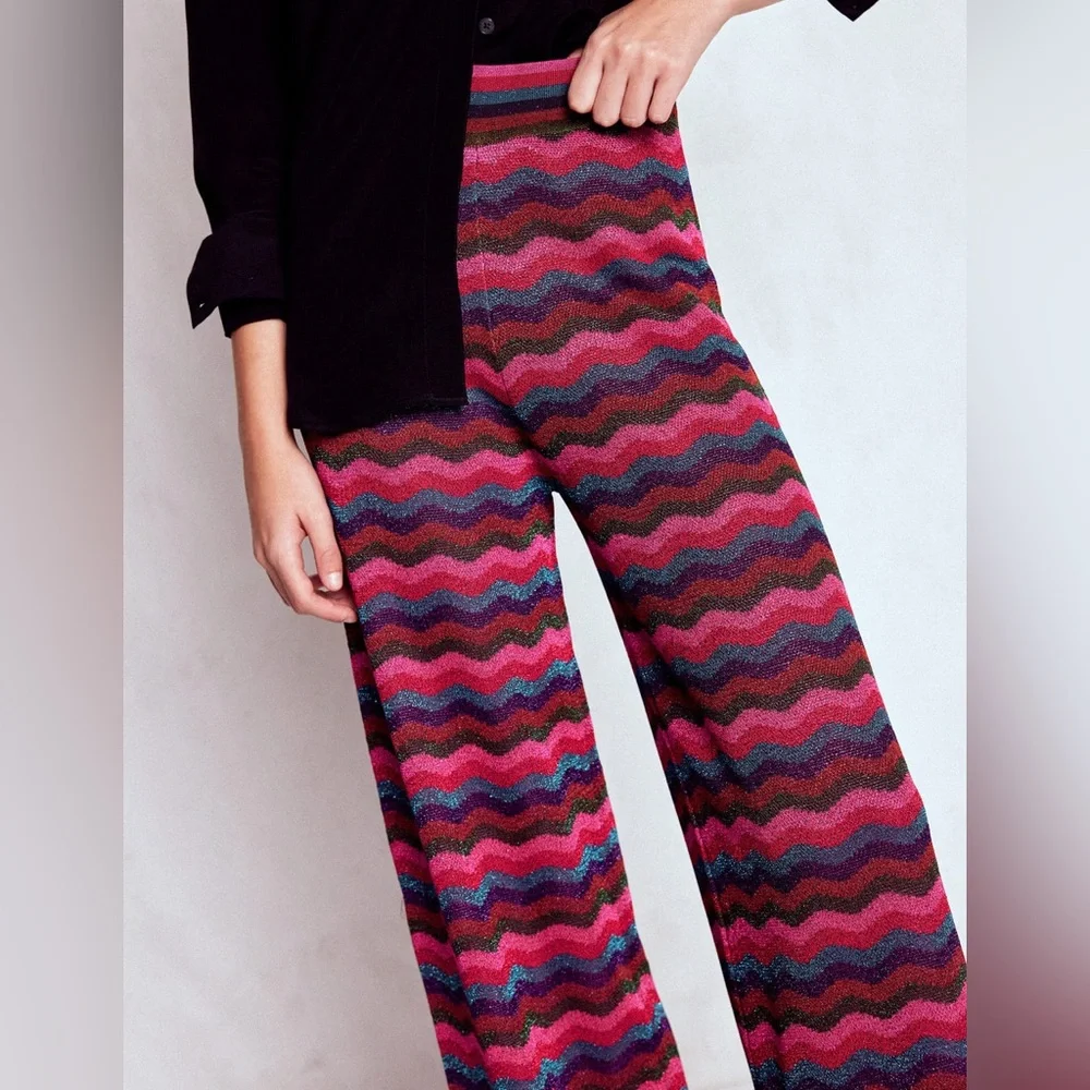 NWT Boden Jacquard Knitted Trousers in Jewel Toned Metallic Wave